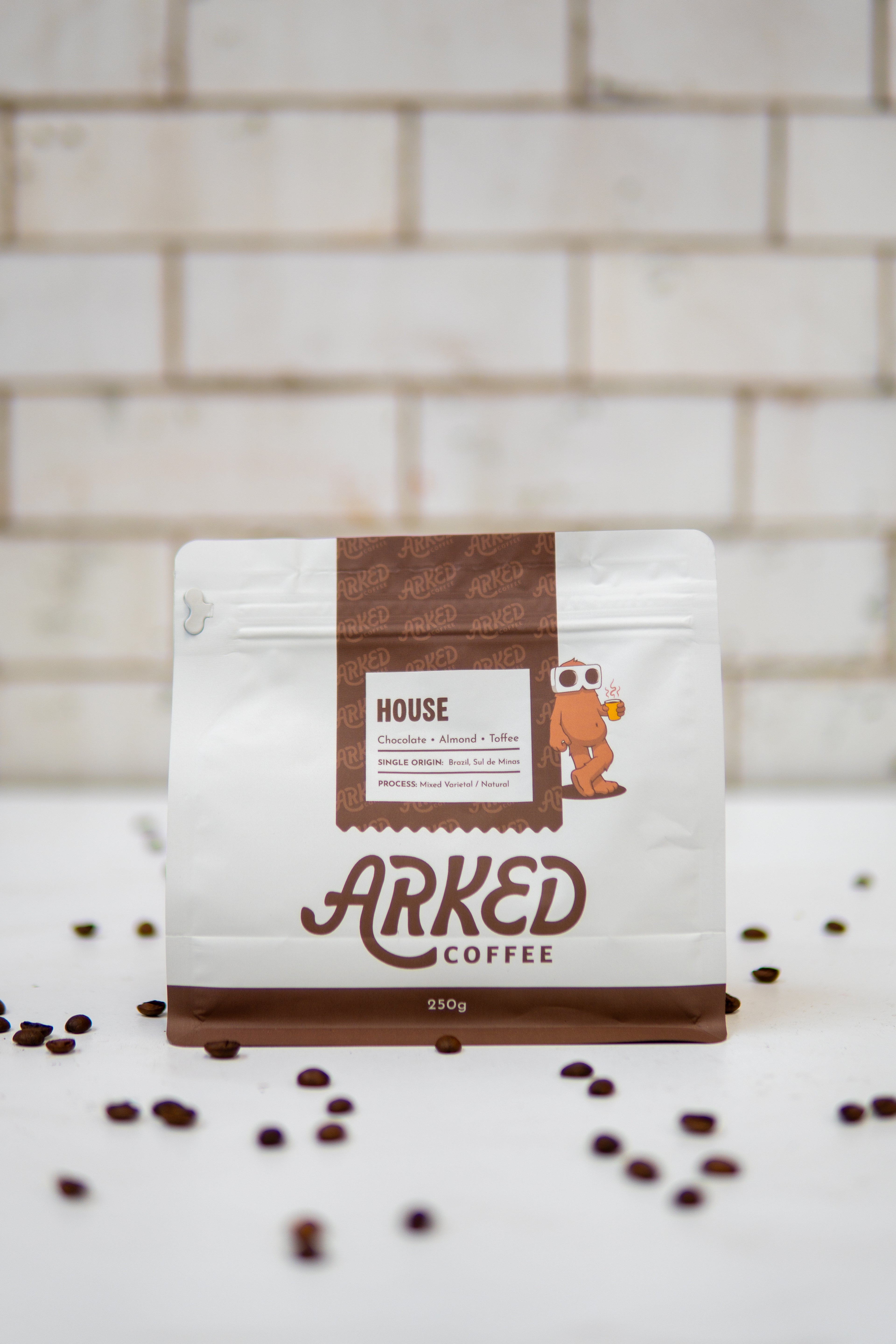 Arked Coffee House blend 250g bag with coffee beans
