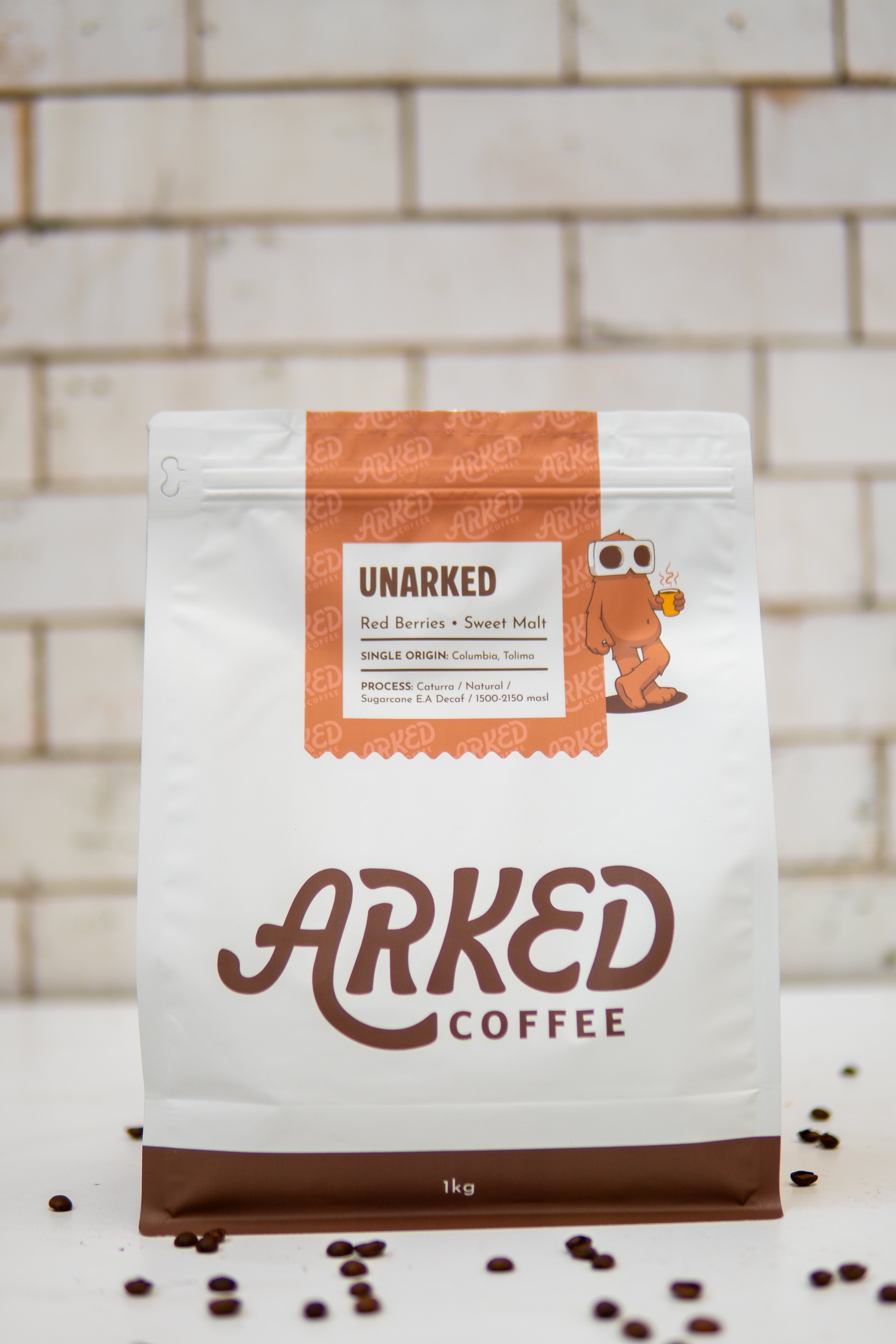 Arked Coffee Unarked decaf blend 1kg bag with coffee beans